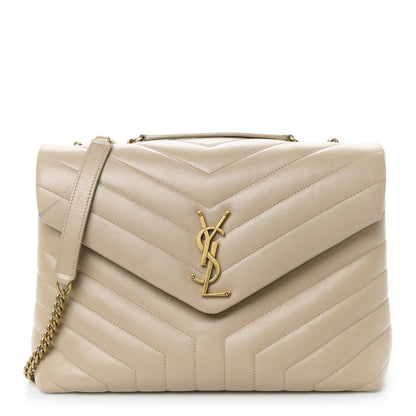 Saint Laurent Calfskin Y Quilted Monogram Medium Loulou Chain Satchel Dark Beige 1 of 14