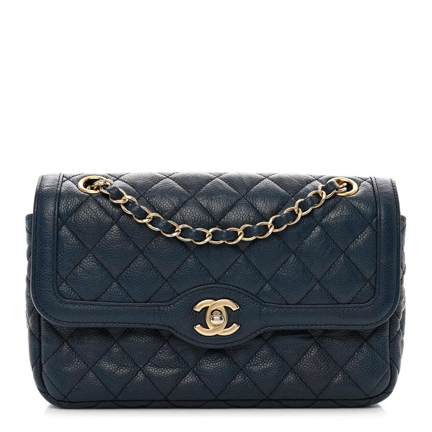 Crumpled Grained Calfskin Small Two Tone Flap Navy
