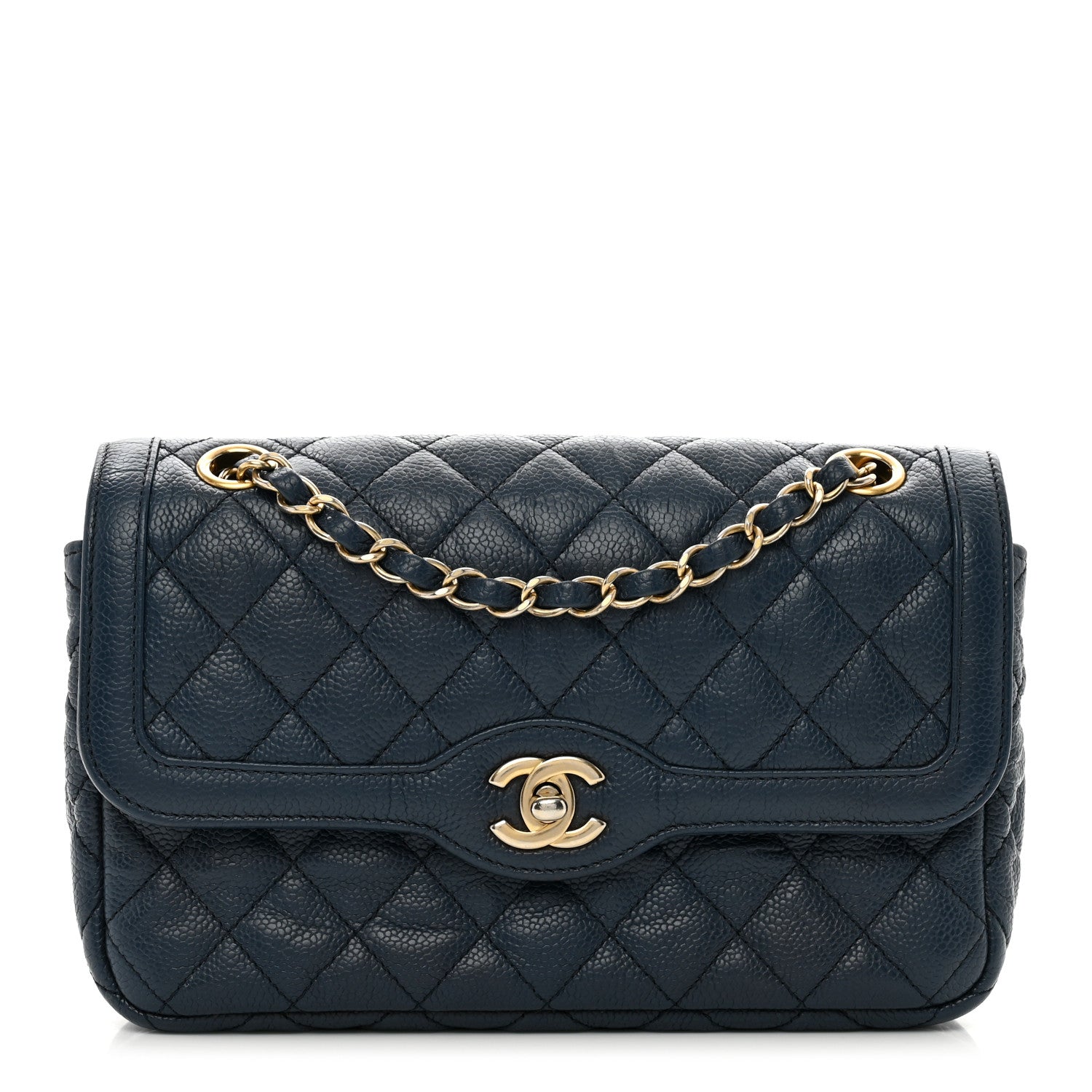 Chanel Crumpled Grained Calfskin Small Two Tone Flap Navy 1 of 10