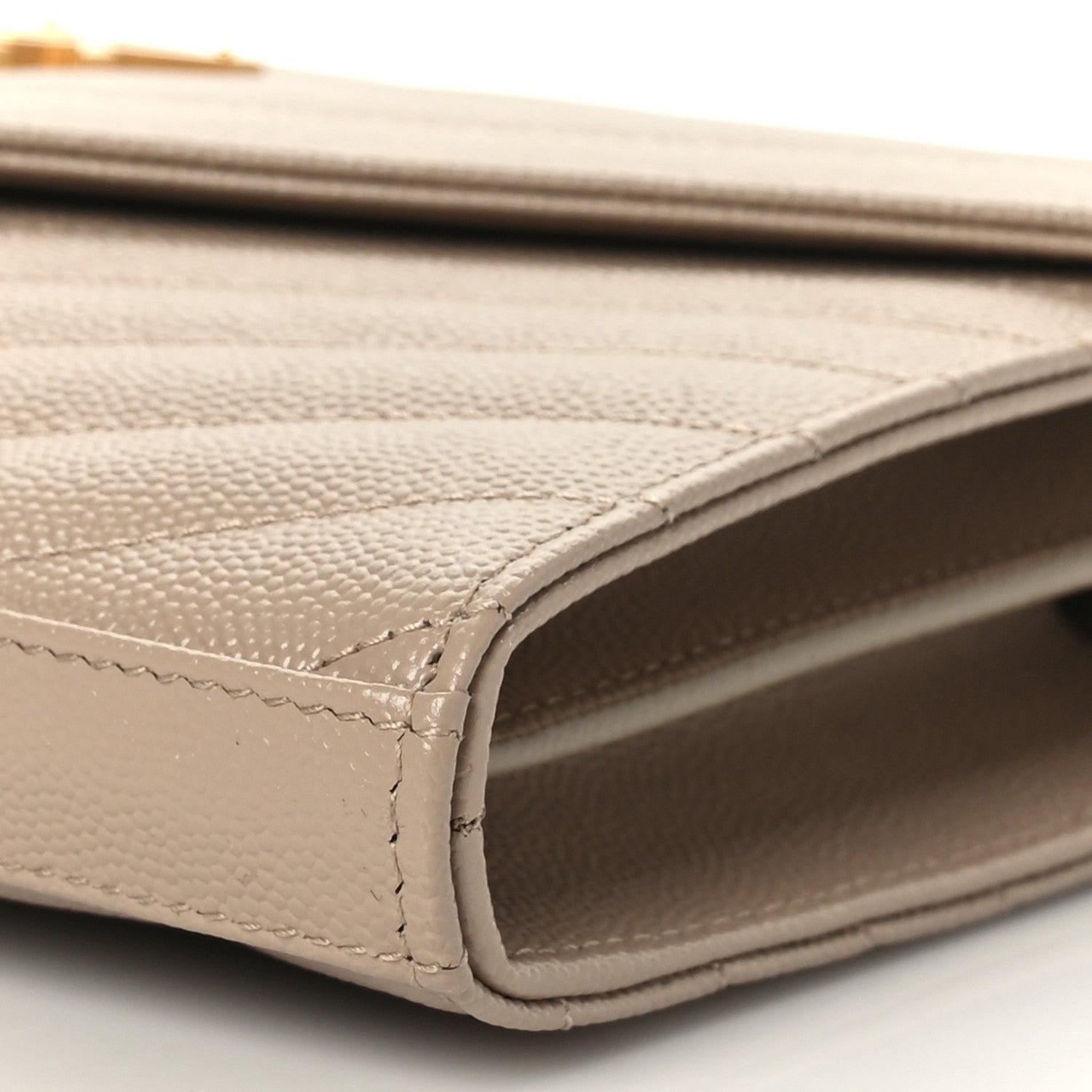 Saint Laurent Grain De Poudre Matelasse Chevron Chain Wallet Dark Beige 9 of 9