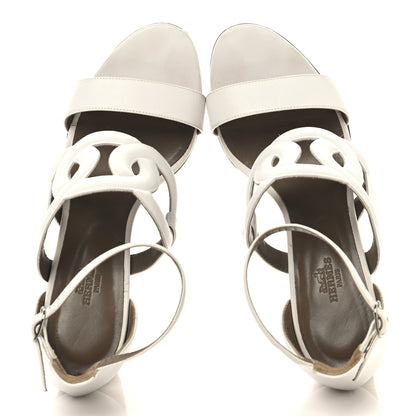 Hermes Nappa Brisbane Wedge Sandals 39.5 White 2 of 13