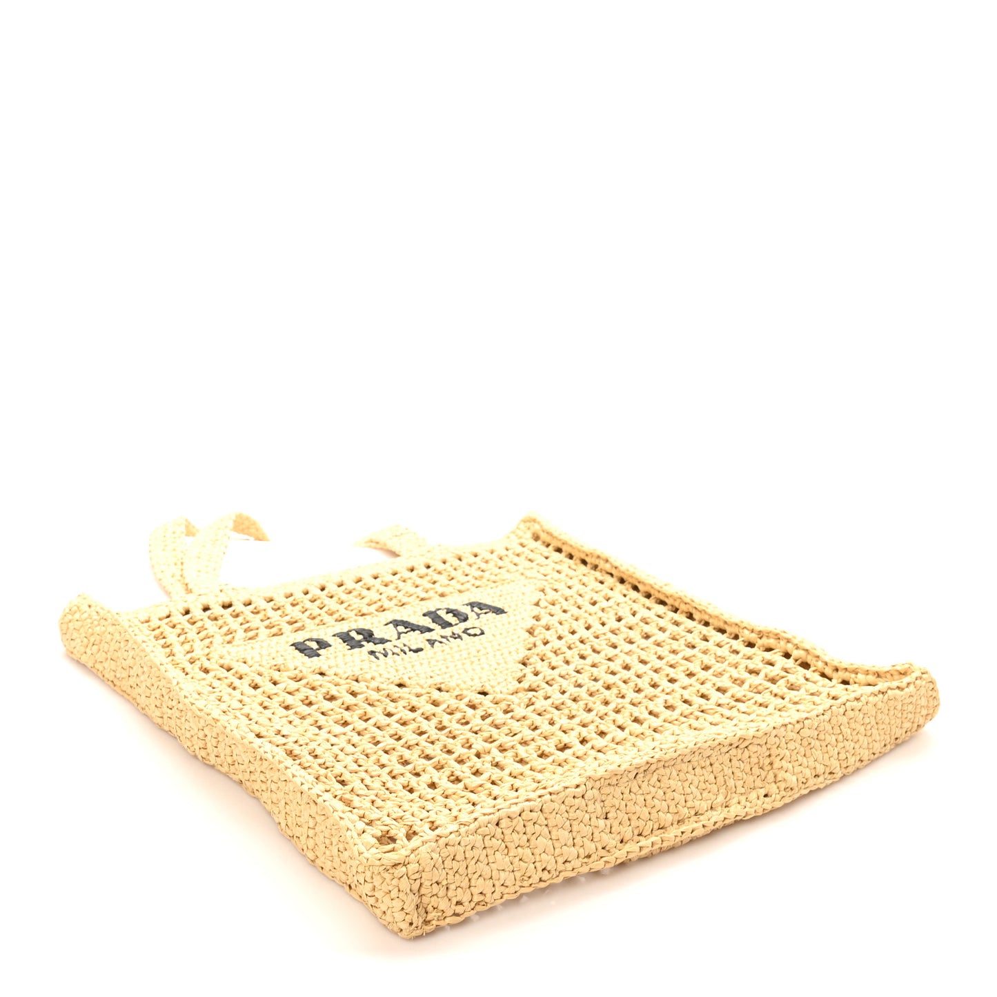 Yarn Raffia Effect Crochet Logo Embroidered Tote Bag Naturale