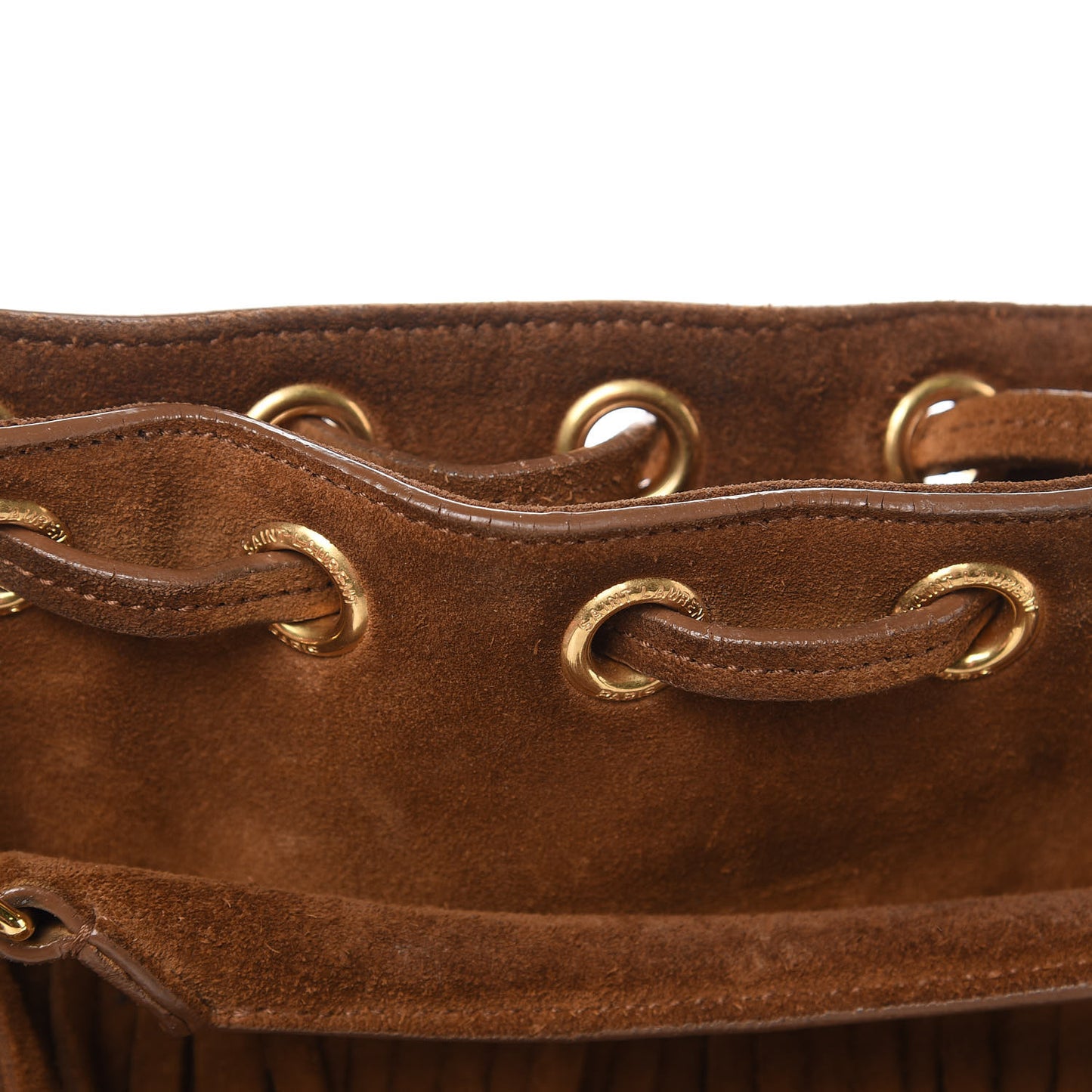 Suede Calfskin Small Emmanuelle Fringe Bucket Bag Light Ocre