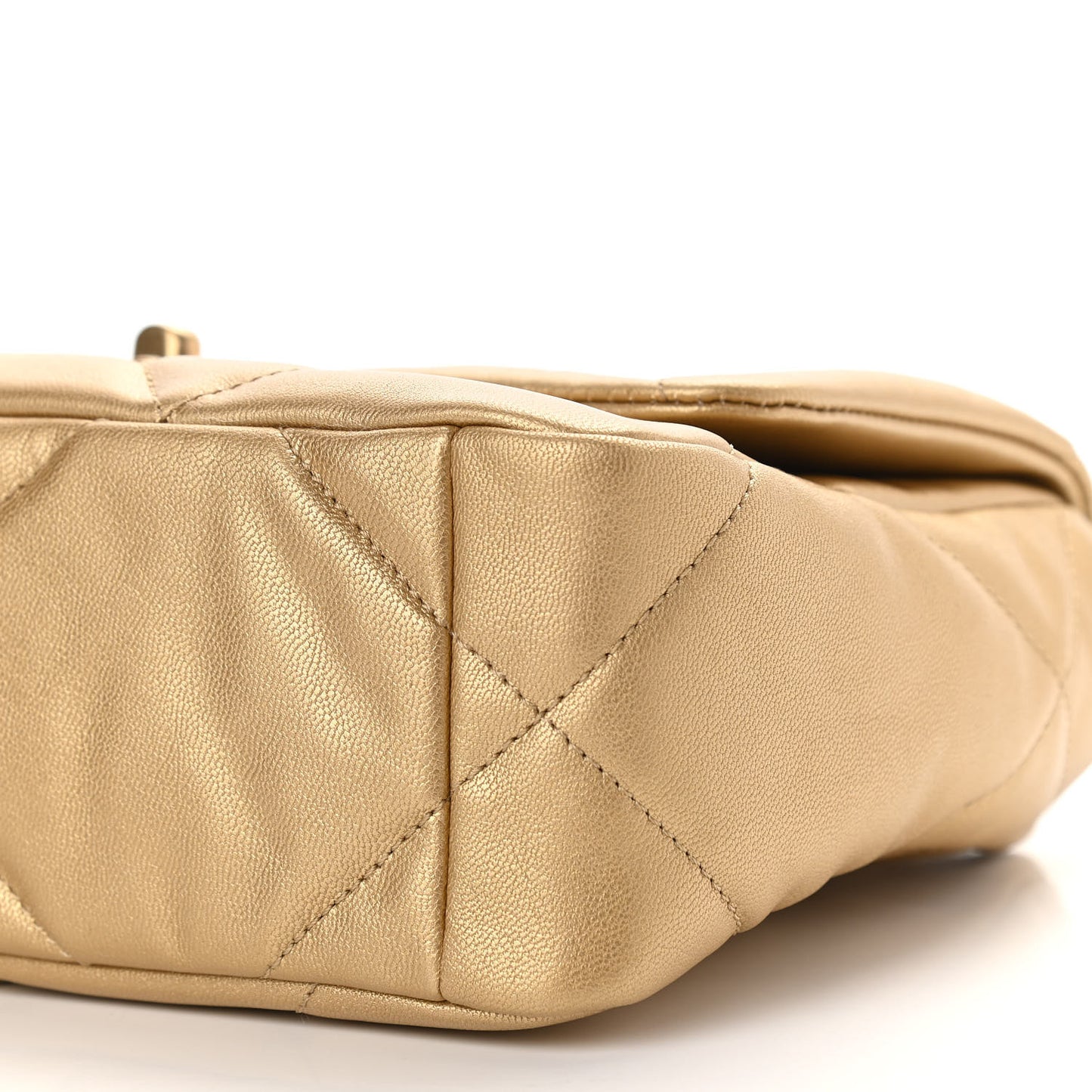 Metallic Goatskin Quilted Medium Chanel 19 Flap Gold