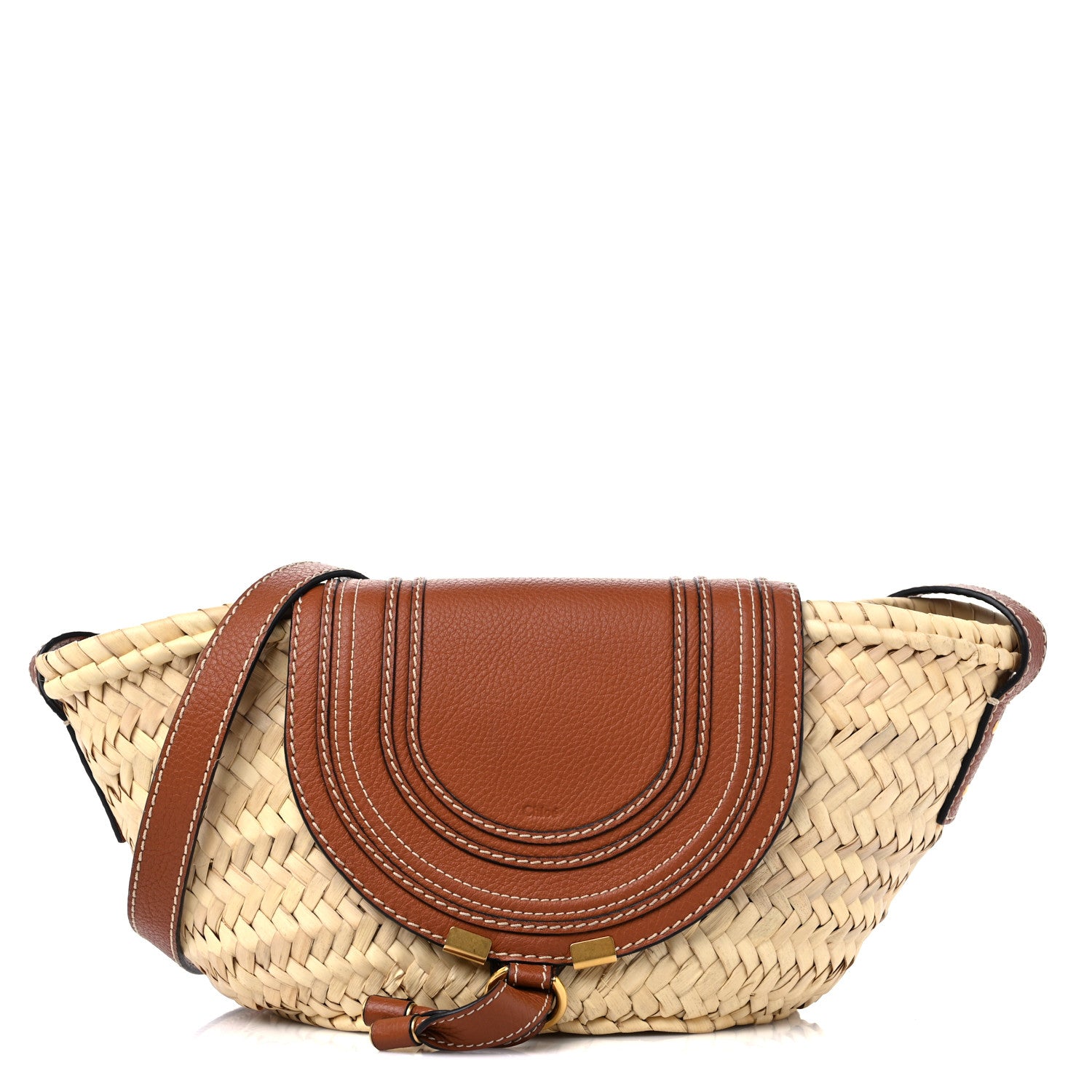 Chloe Raffia Small Grain Calfskin Medium Marcie Basket Tan 1 of 9