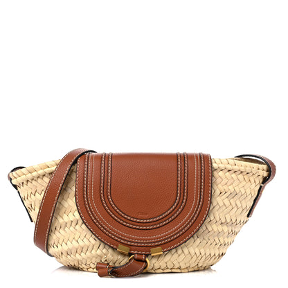 Chloe Raffia Small Grain Calfskin Medium Marcie Basket Tan 1 of 9