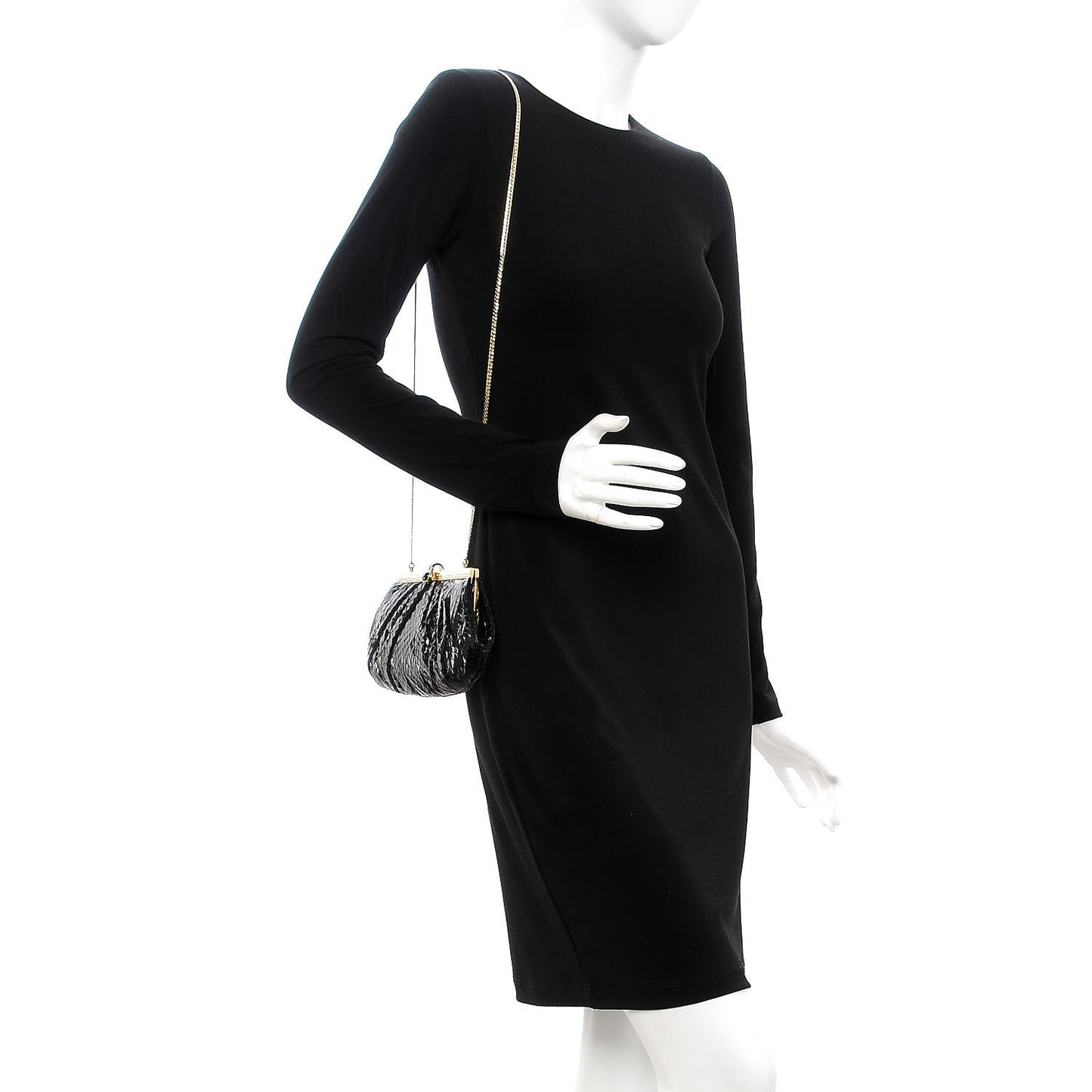 Glazed Snakeskin Pleated Evening Bag Black