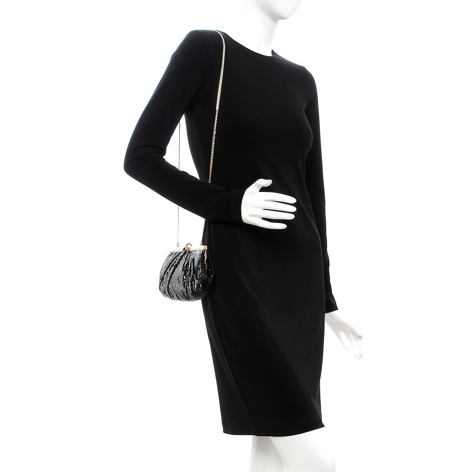 Judith Leiber Glazed Snakeskin Pleated Evening Bag Black 2 of 7
