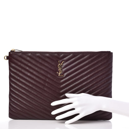 Saint Laurent Calfskin Matelasse Chevron Monogram Document Holder Amaranto 2 of 7