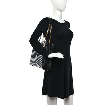 Saint Laurent Grain De Poudre Matelasse Chevron Monogram Shopping Bag Black 2 of 11