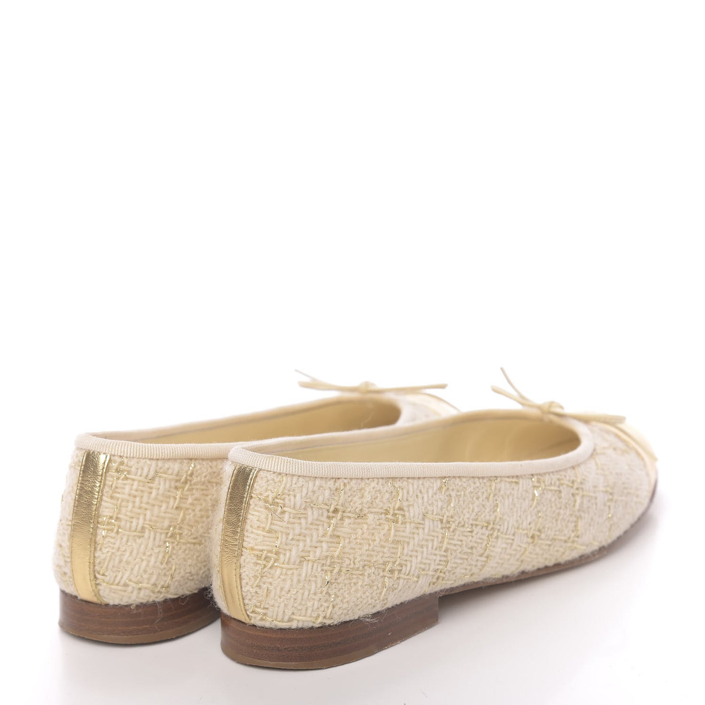 Tweed Metallic Lambskin CC Cap Toe Ballerina Flats 36 Beige Gold