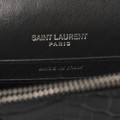 Saint Laurent Calfskin Crocodile Embossed Small Classic Monogram Kate Tassel Satchel Black 6 of 9