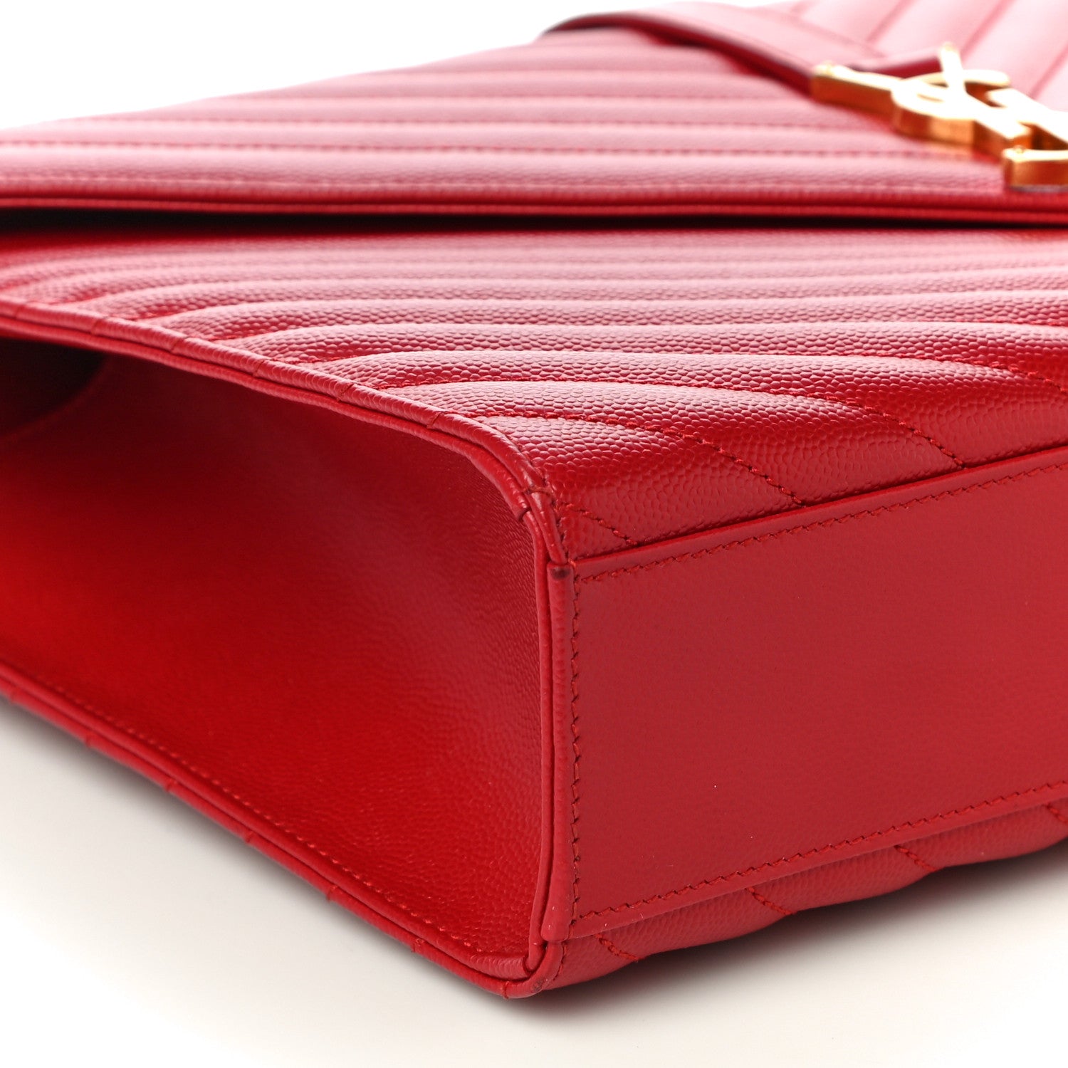 Saint Laurent Grain De Poudre Matelasse Chevron Large Monogram Satchel Lipstick Red 9 of 10