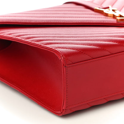 Saint Laurent Grain De Poudre Matelasse Chevron Large Monogram Satchel Lipstick Red 9 of 10