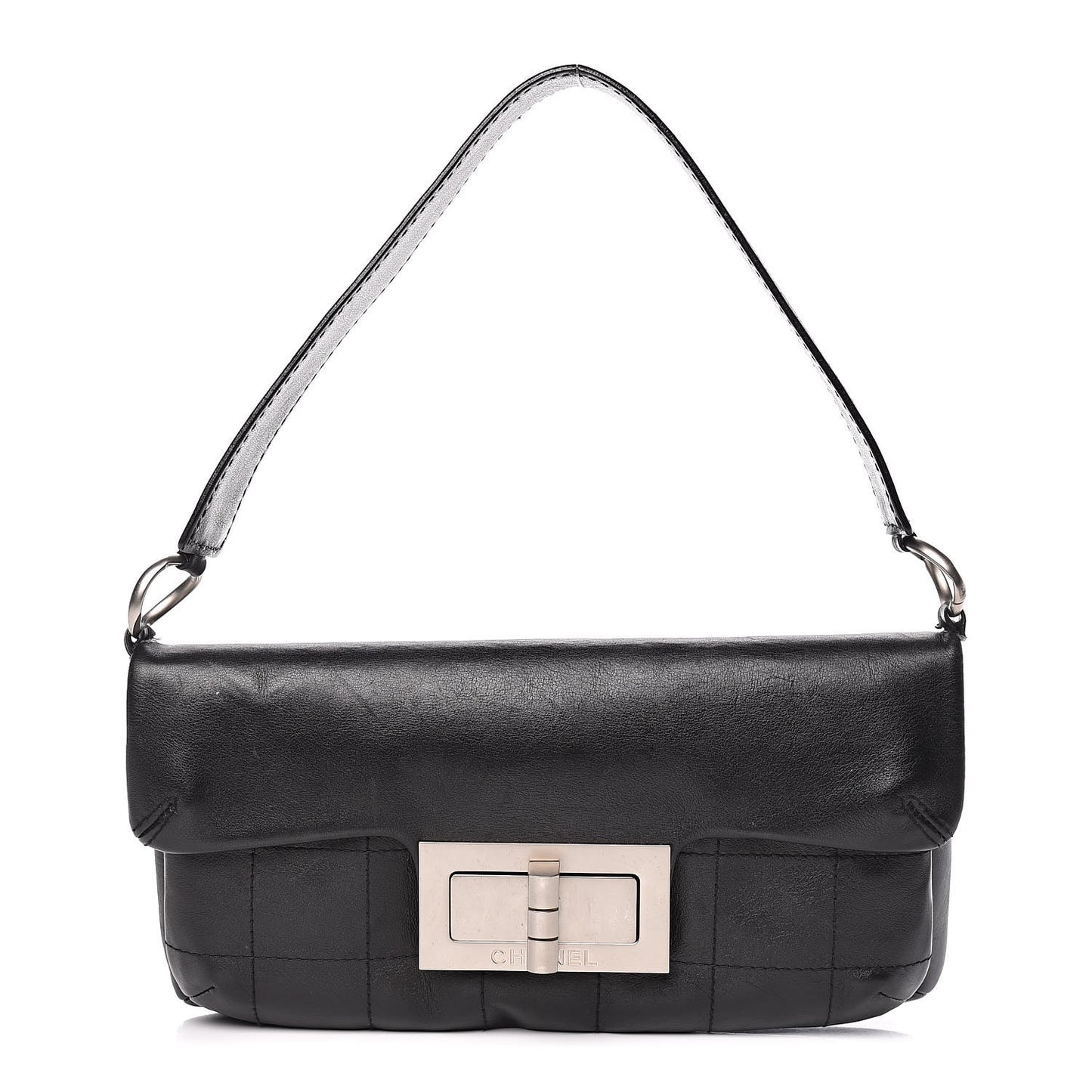 Calfskin Square Stitched Mademoiselle Shoulder Bag Black