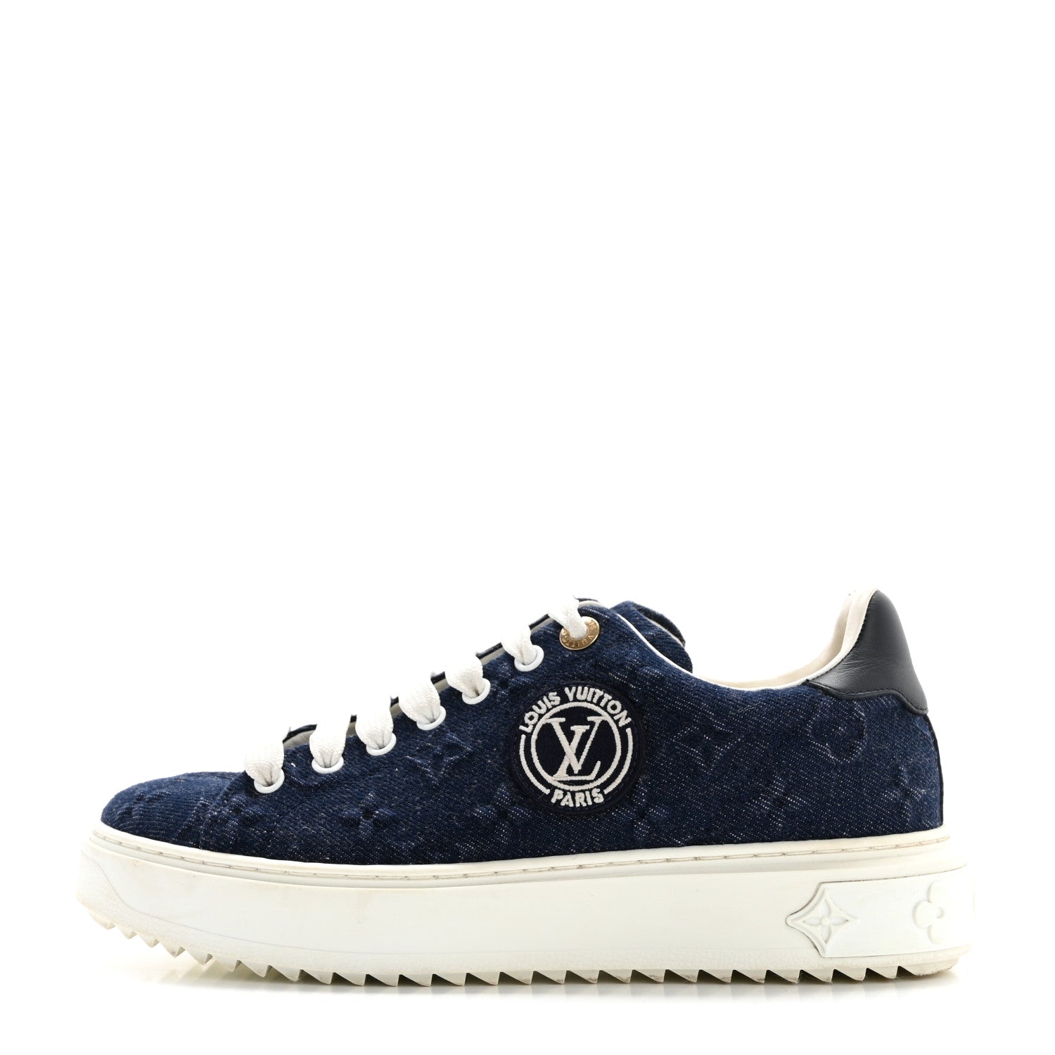 Louis Vuitton Denim Monogram Debossed Time Out Sneakers 38 Blue 1 of 15