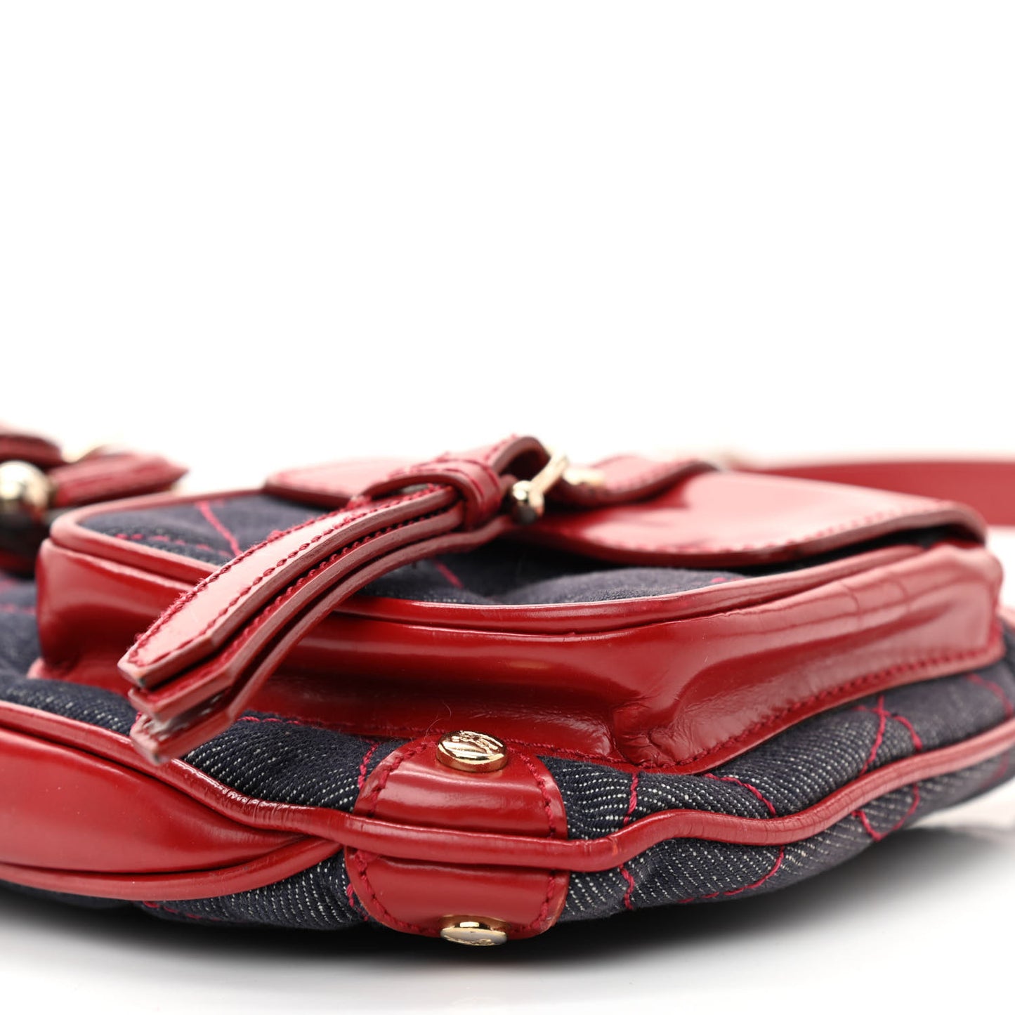 Shiny Calfskin Denim Quilted Shoulder Bag Blue Red