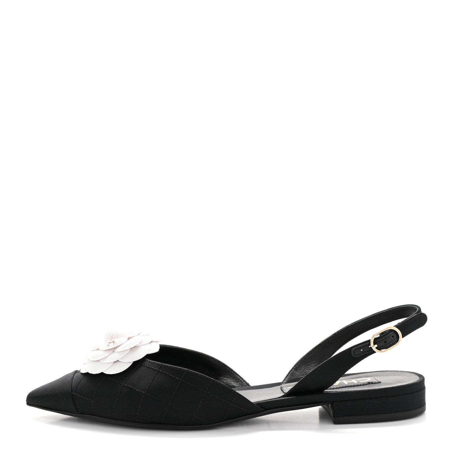 Chanel Grosgrain Camellia Slingback Flats 39.5 Black White 3 of 36
