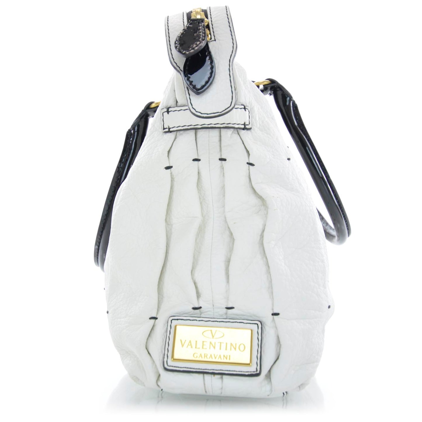 Leather Pleated Maizeon Tote Black and White