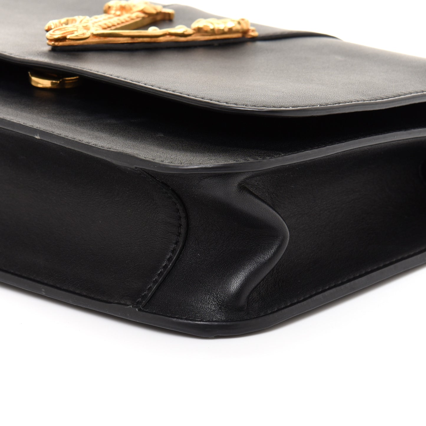 Vitello Barocco Virtus Top Handle Shoulder Bag Black