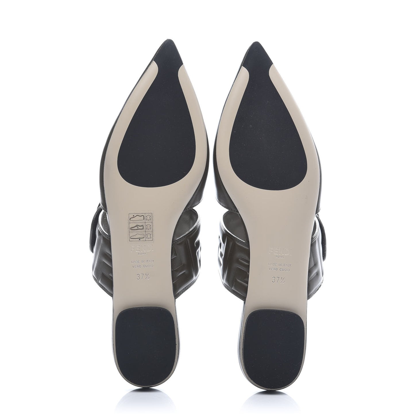 Vitello FF Embossed Buckle Flat Mules 37.5 Wood