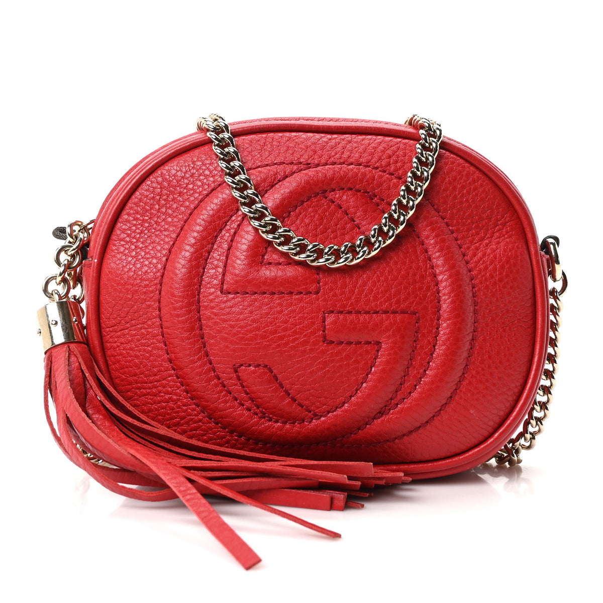 Pebbled Calfskin Mini Soho Chain Bag Tabasco Red