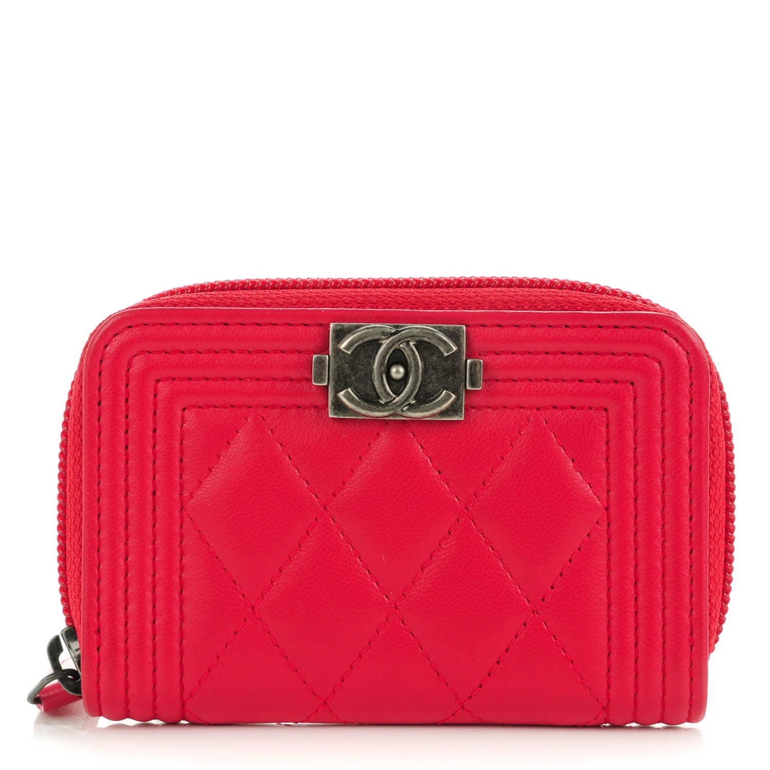 Chanel Lambskin Quilted Boy Zip Around Coin Purse Wallet Dark Pink 1 of 7