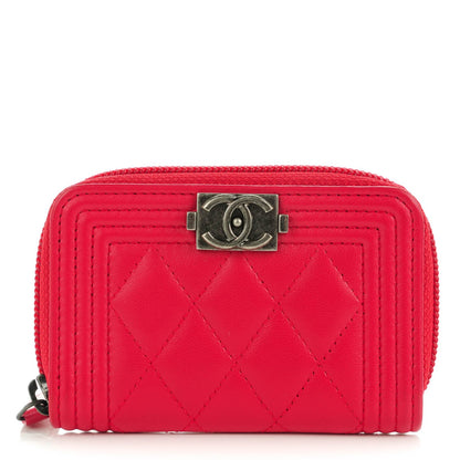 Chanel Lambskin Quilted Boy Zip Around Coin Purse Wallet Dark Pink 1 of 7