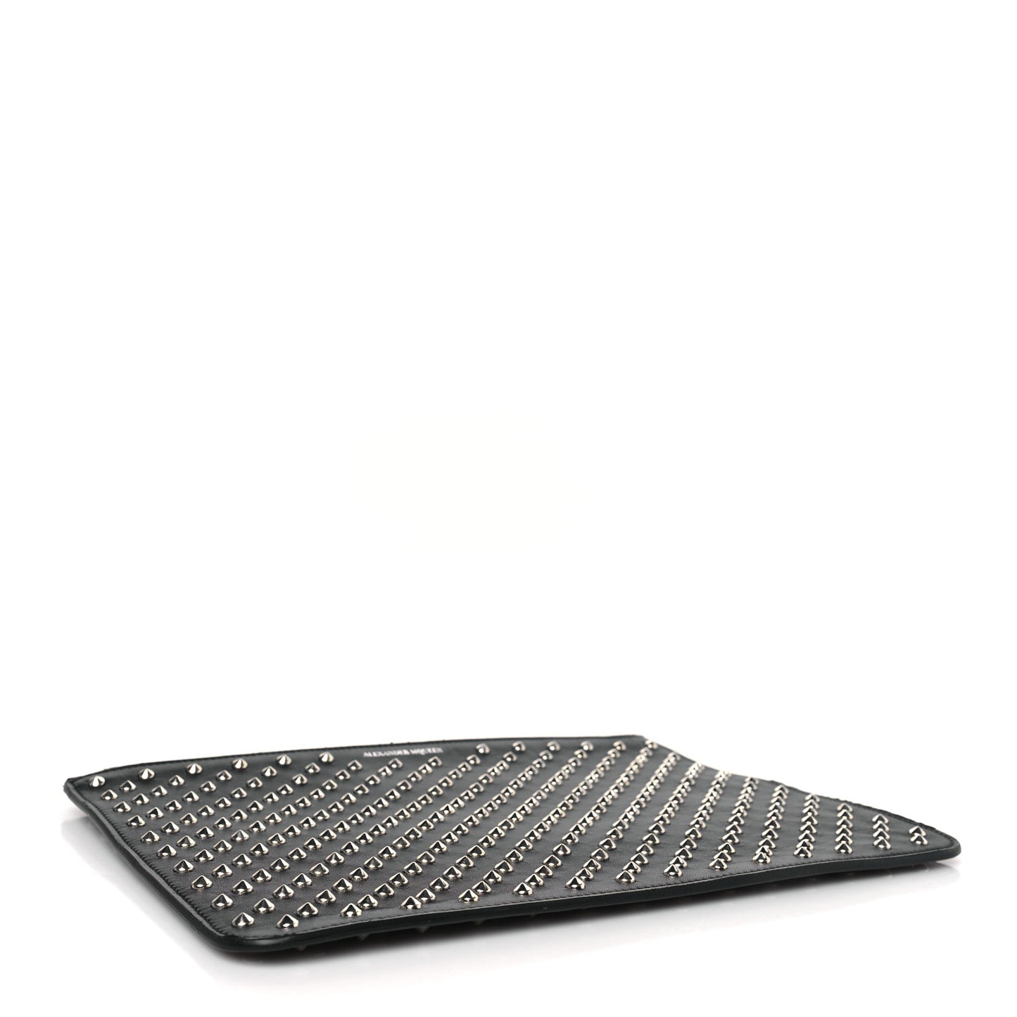 Calfskin Studded Skull Zip Pouch Black