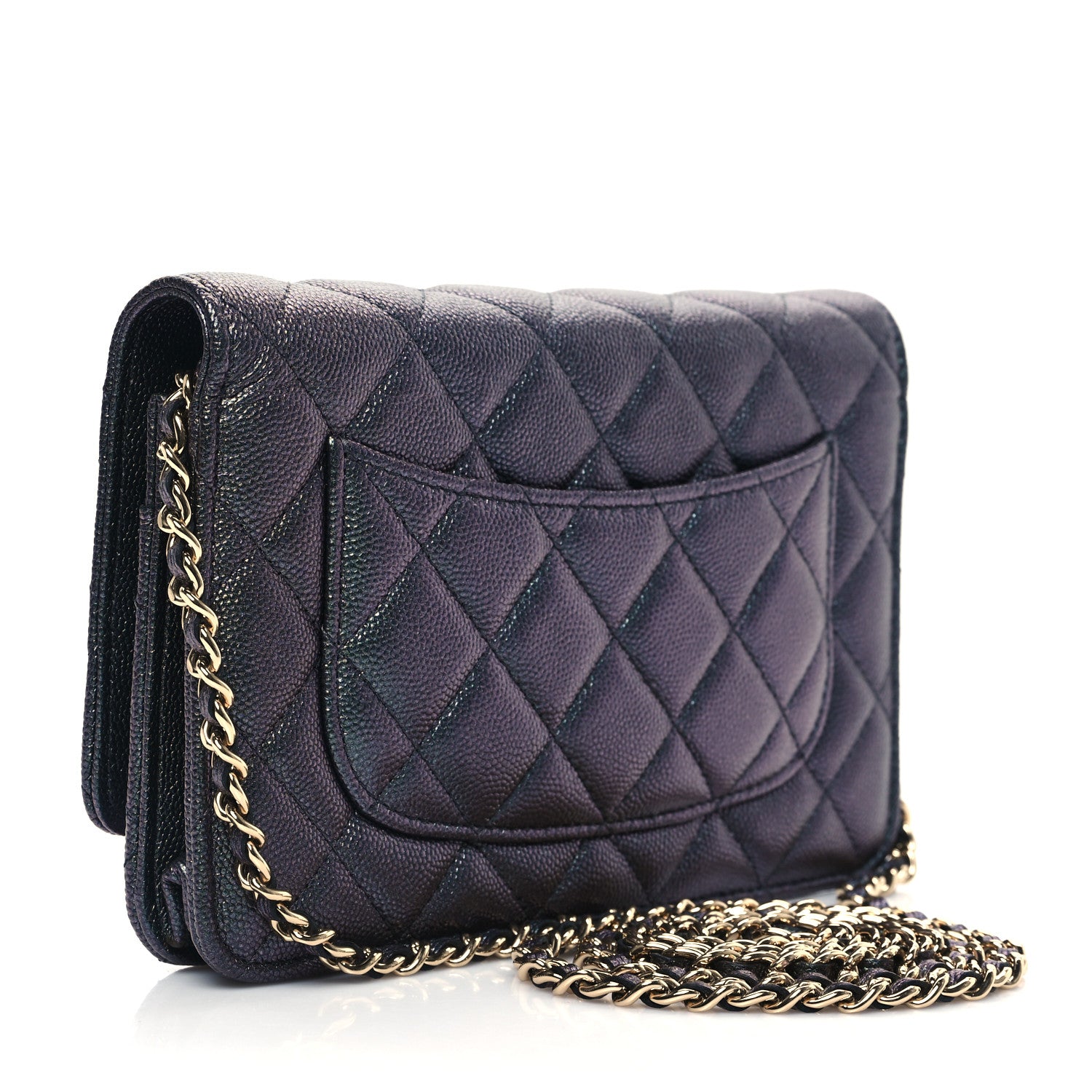 Chanel Iridescent Caviar Quilted Wallet on Chain WOC Dark Blue 3 of 13