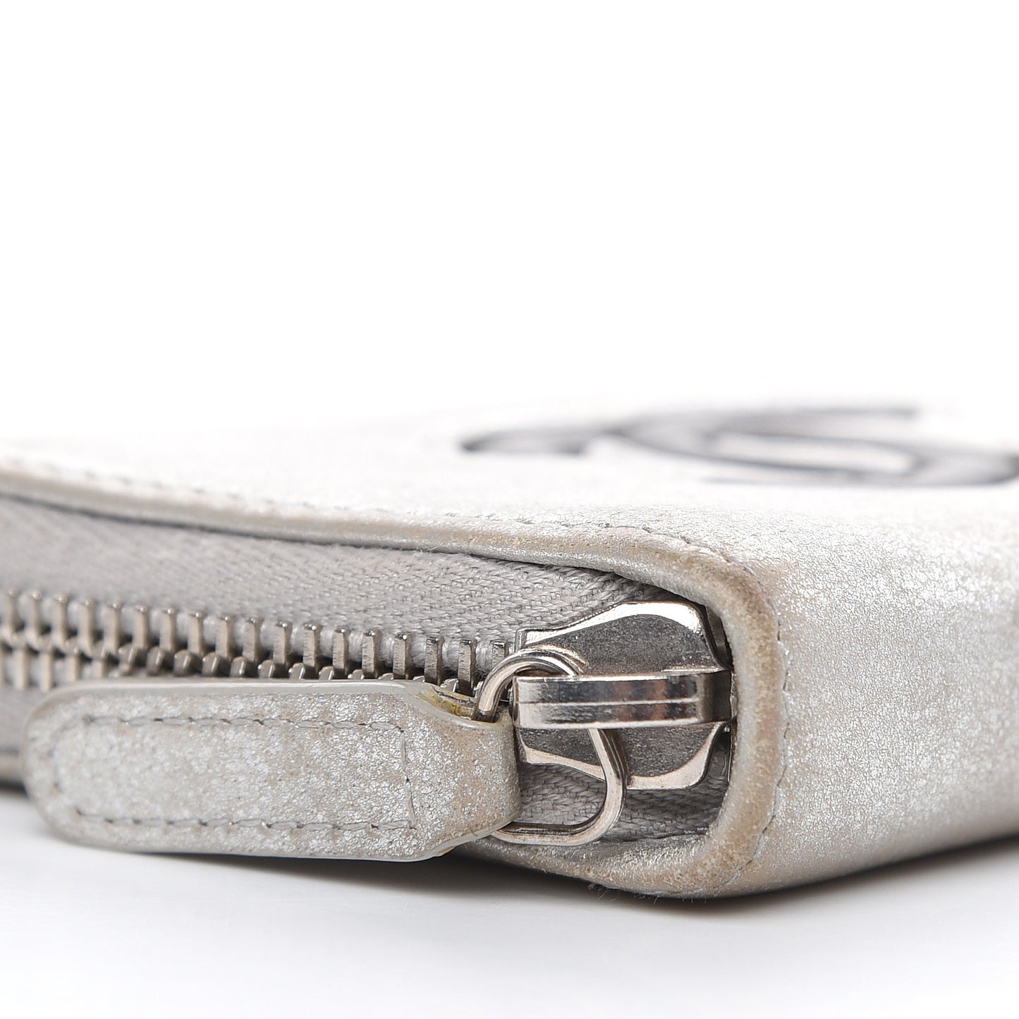 Metallic Calfskin Timeless Zip Coin Purse Silver Black