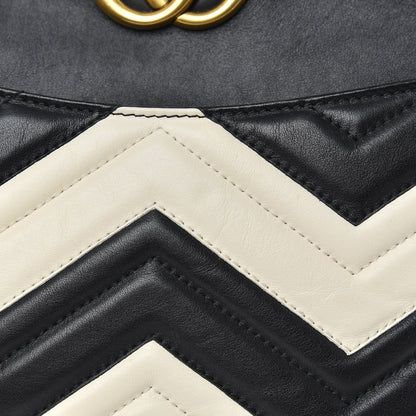 Gucci Calfskin Matelasse Medium GG Marmont Open Top Shoulder Bag Black White 11 of 12