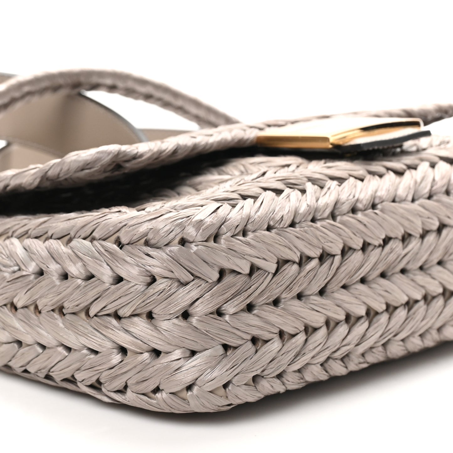Paglia Vitello Grace FF Woven Baguette Tortora