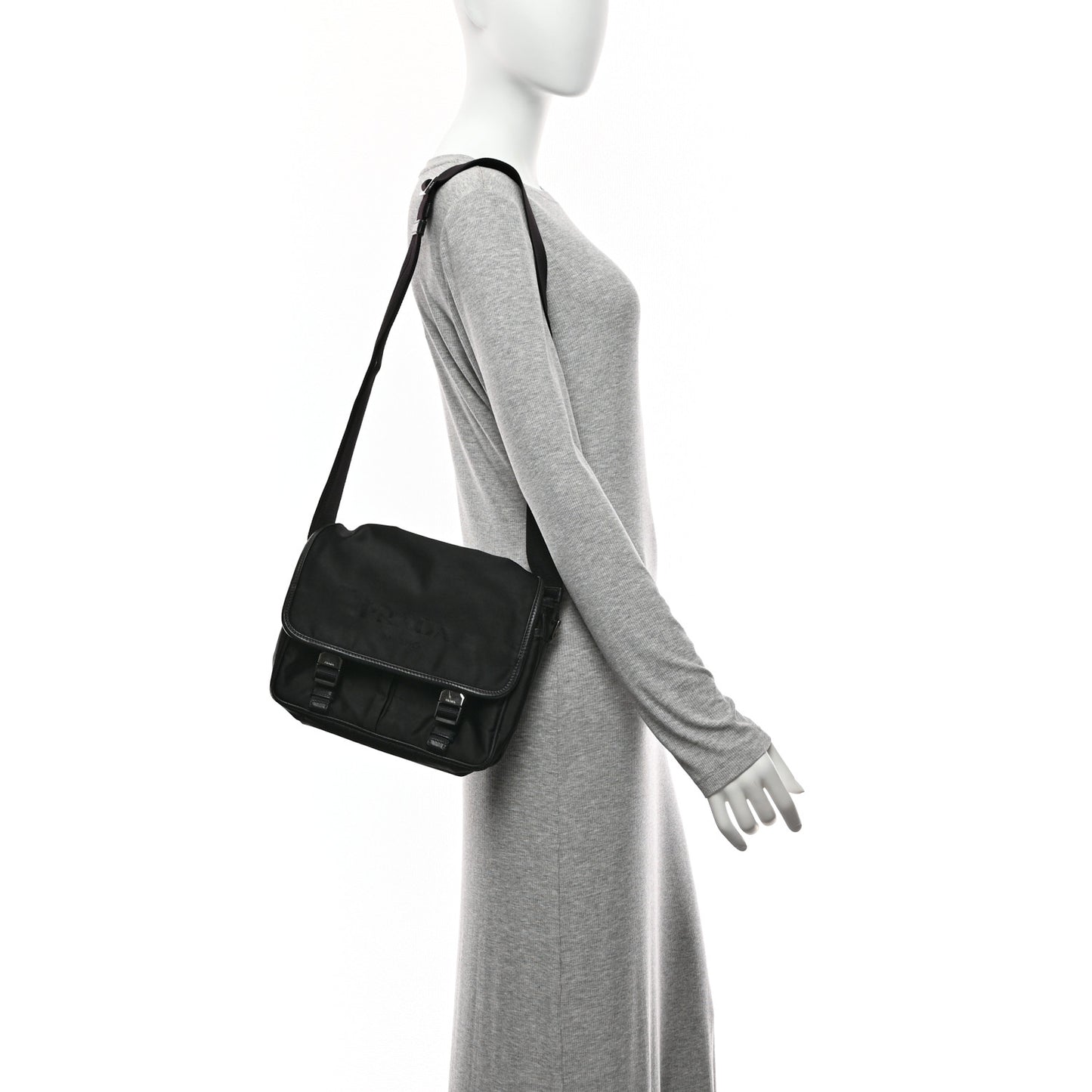 Tessuto Nylon Saffiano Logo Messenger Bag Black