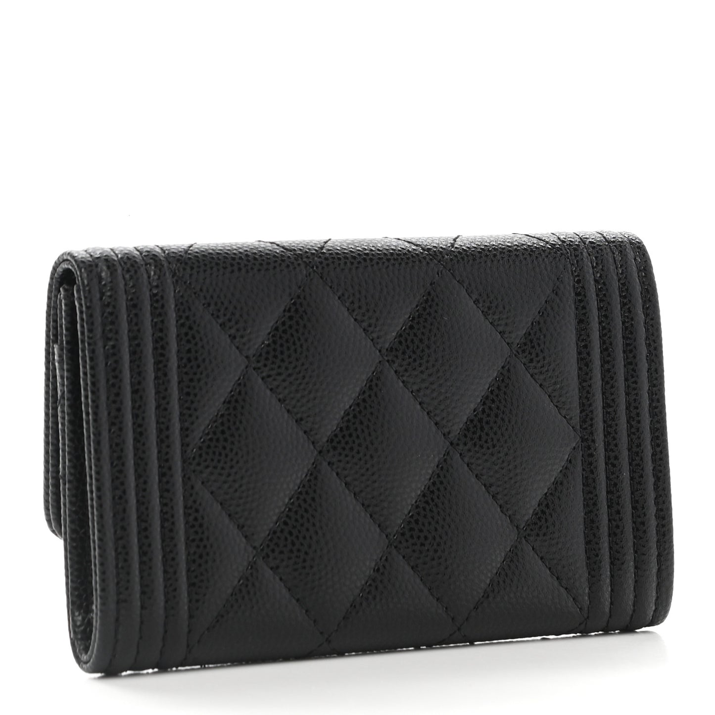 Caviar Quilted Boy Flap Card Holder Black