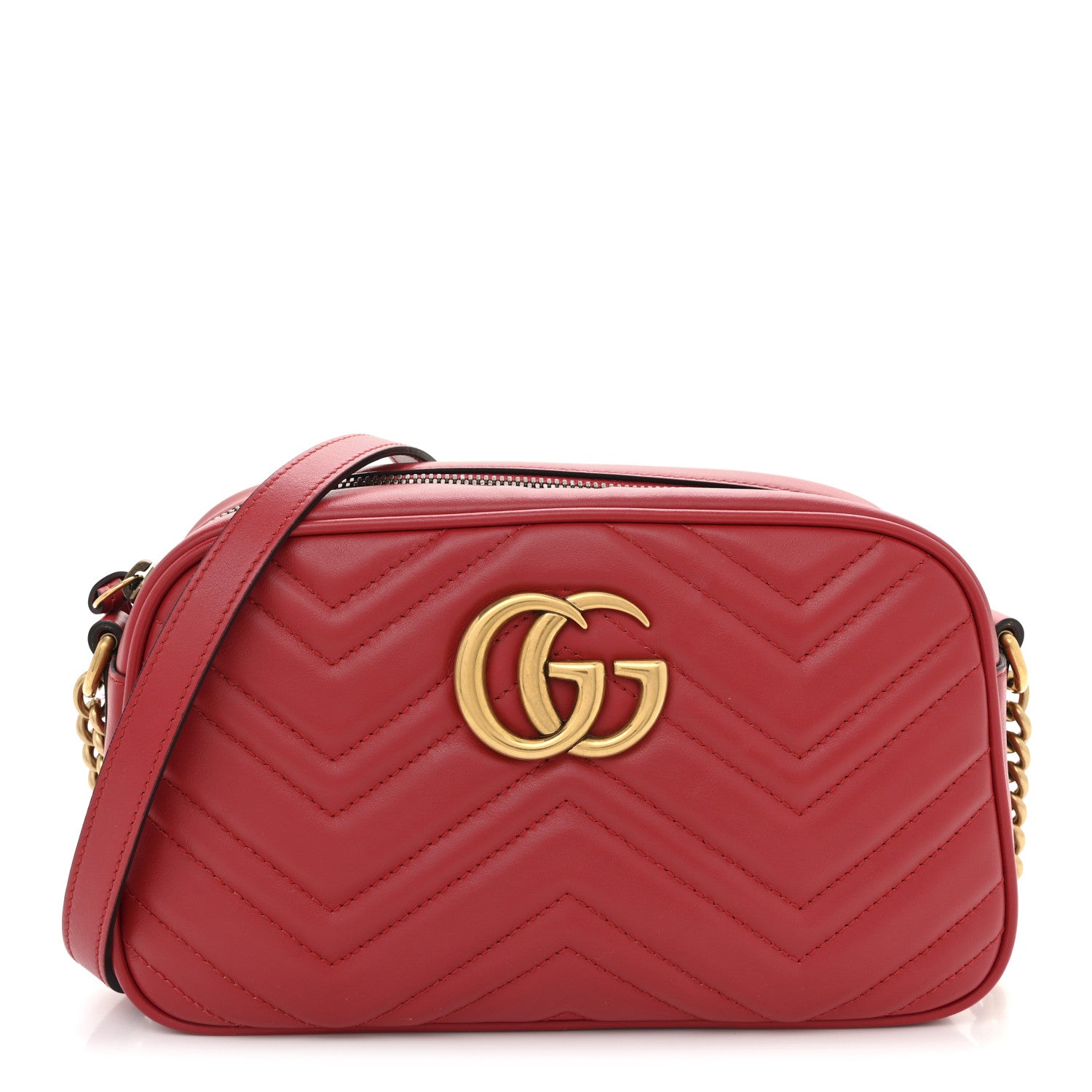 Gucci Calfskin Matelasse Small GG Marmont Chain Shoulder Bag Hibiscus Red 2 of 20