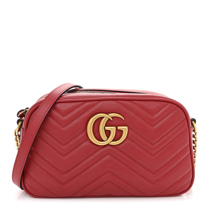 Gucci Calfskin Matelasse Small GG Marmont Chain Shoulder Bag Hibiscus Red 2 of 20