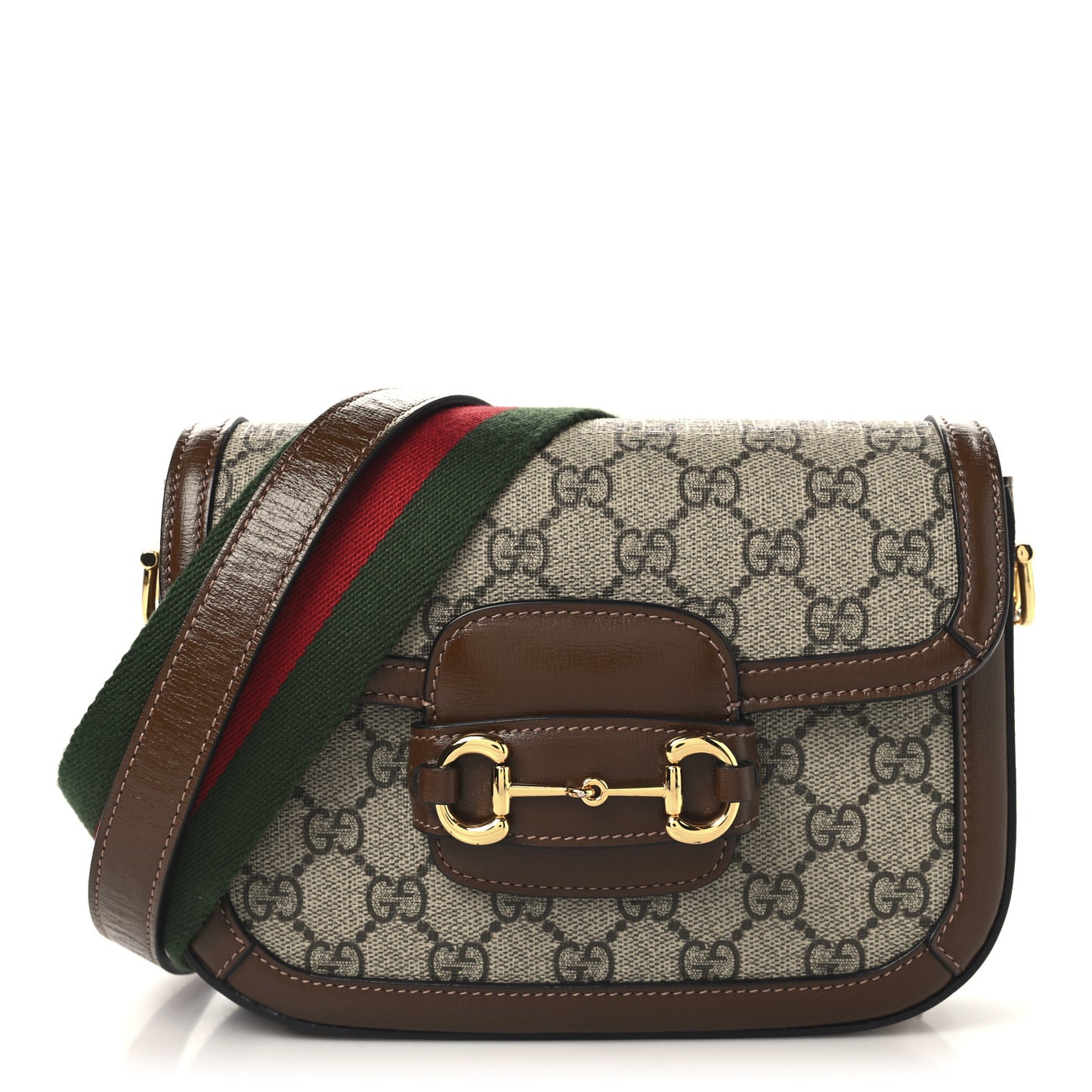 GG Supreme Monogram Web Mini Horsebit 1955 Shoulder Bag Beige Brown Sugar