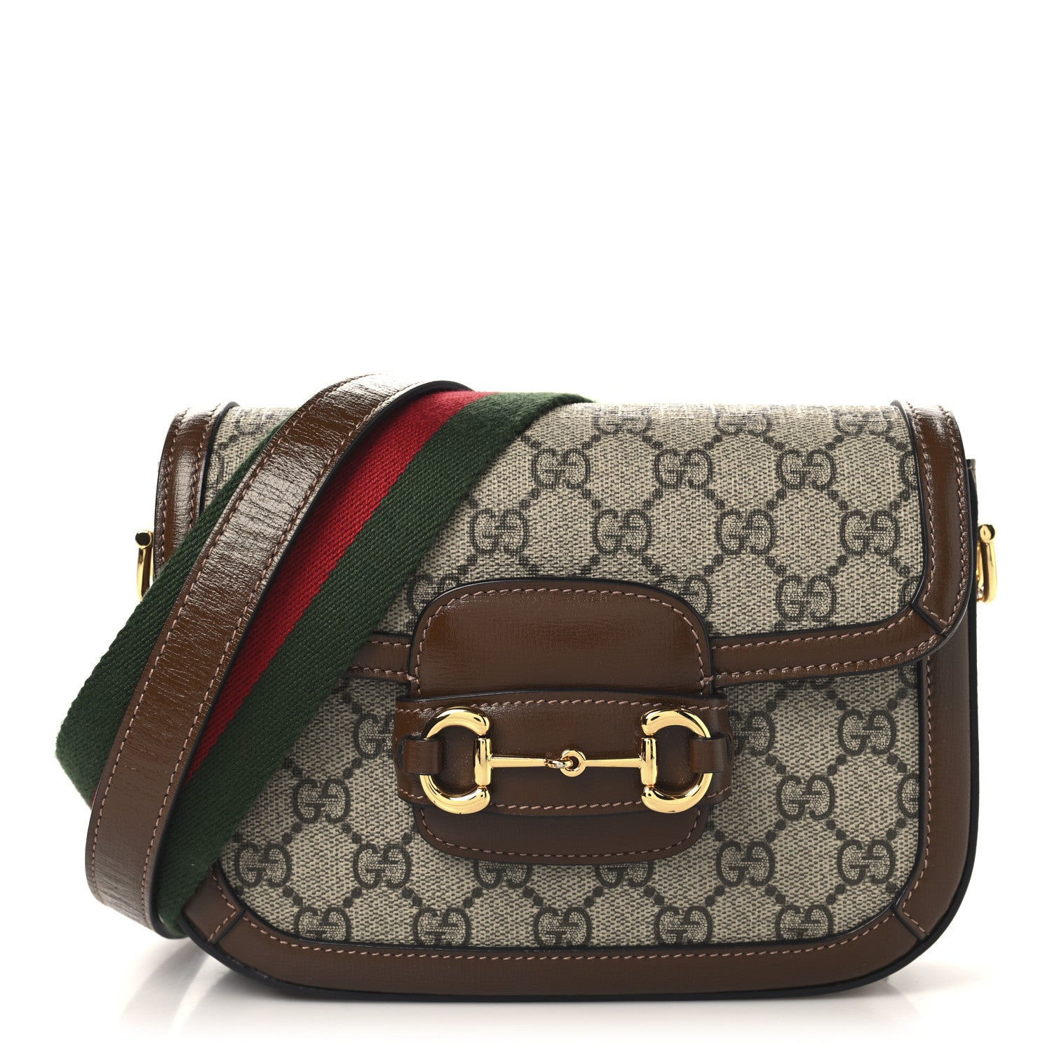 Gucci GG Supreme Monogram Web Mini Horsebit 1955 Shoulder Bag Beige Brown Sugar 1 of 11