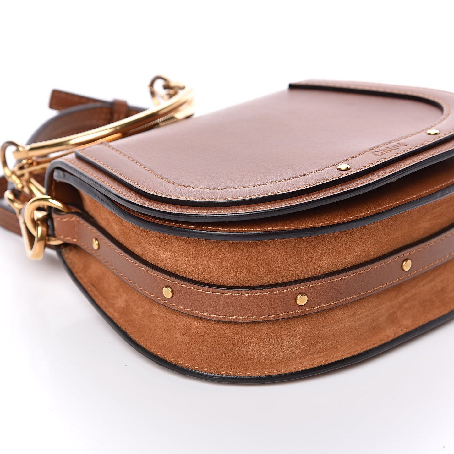 Calfskin Suede Small Nile Bracelet Bag Caramel