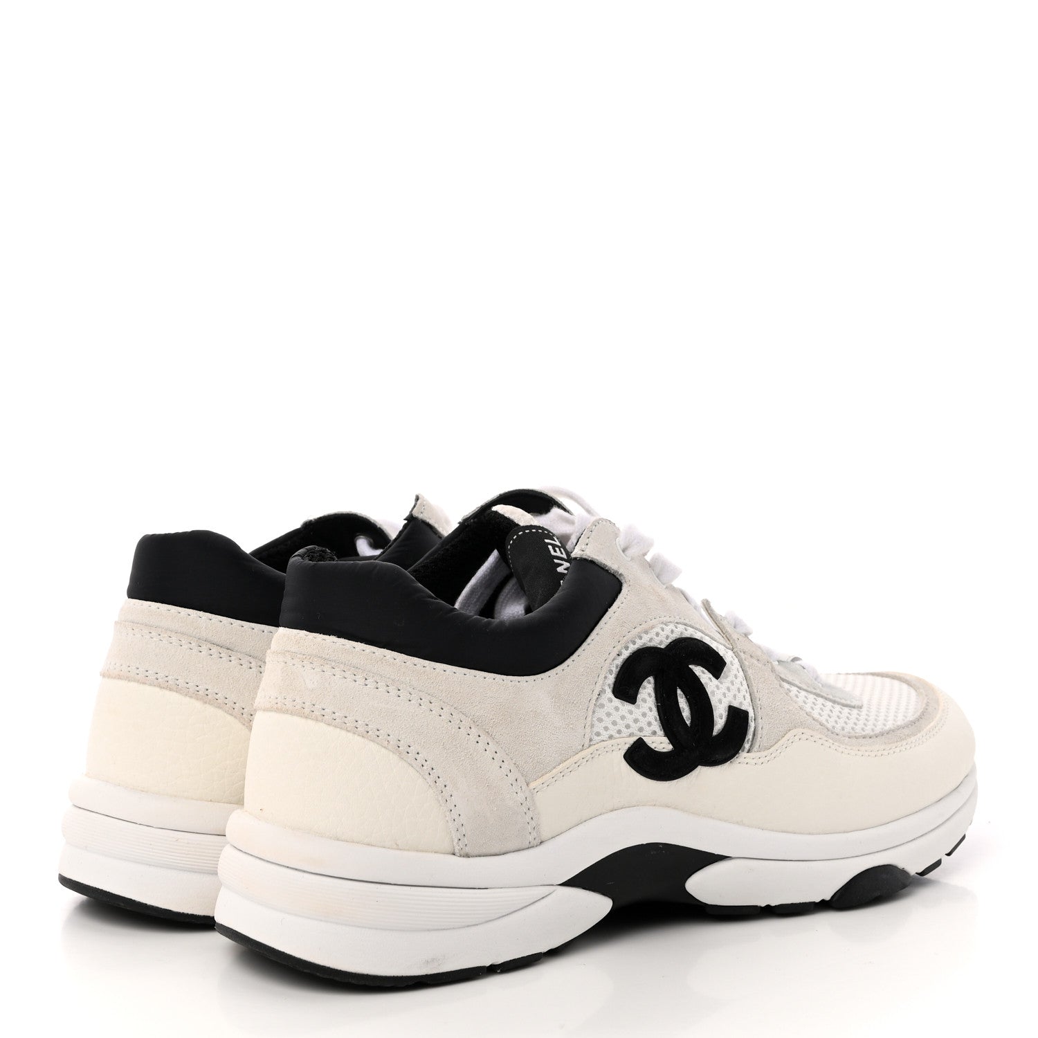 Chanel Mesh Suede Calfskin Grained Calfskin Womens CC Sneakers 39 White Black 4 of 12