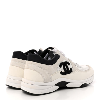 Chanel Mesh Suede Calfskin Grained Calfskin Womens CC Sneakers 39 White Black 4 of 12