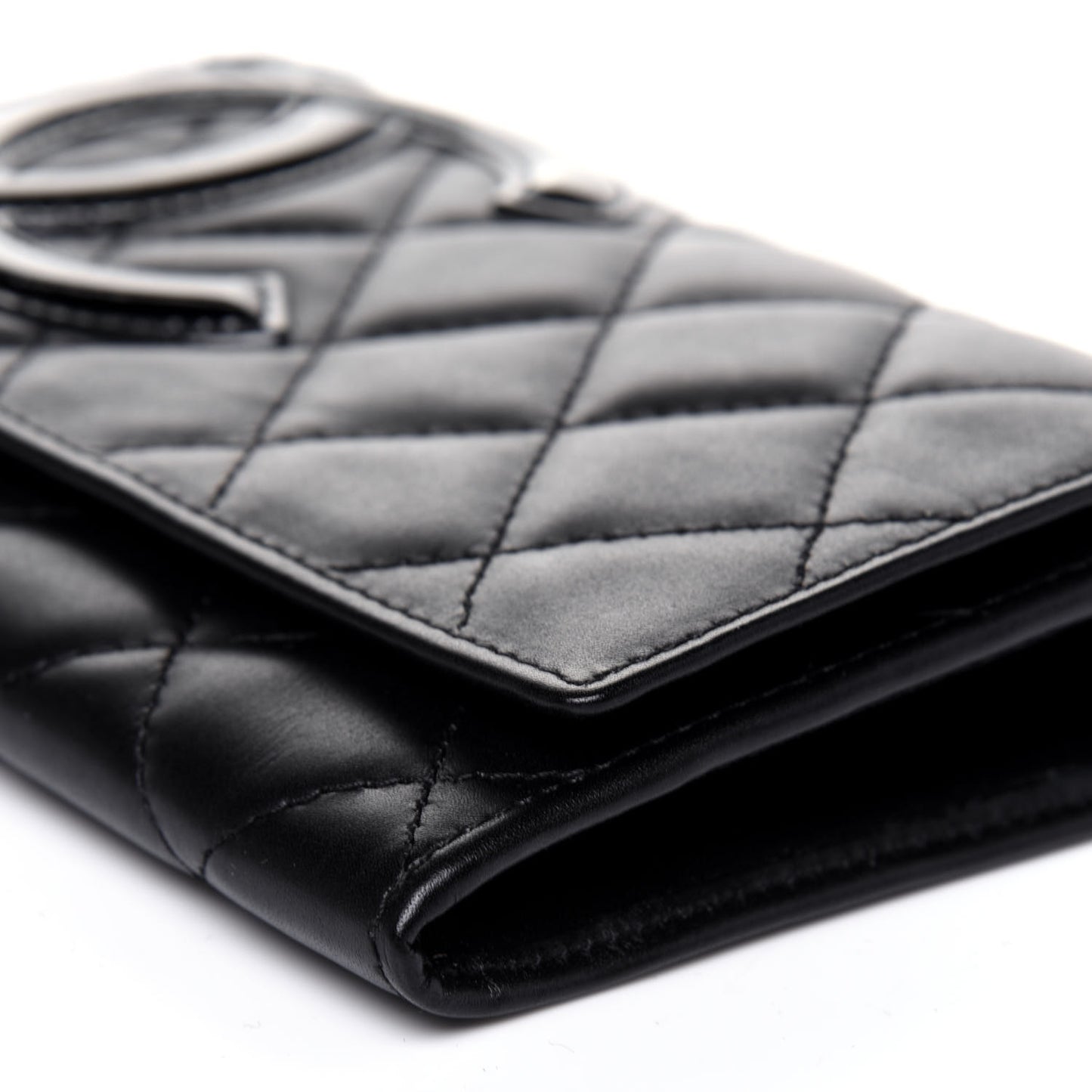 Calfskin Quilted Cambon Flap Wallet Black