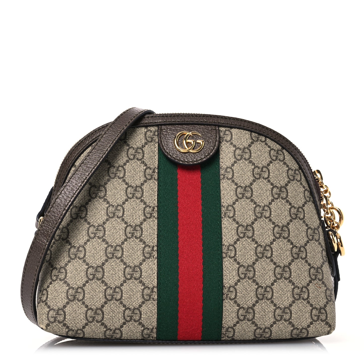 GG Supreme Monogram Textured Dollar Calfskin Web Small Ophidia Dome Shoulder Bag Beige Ebony New Acero