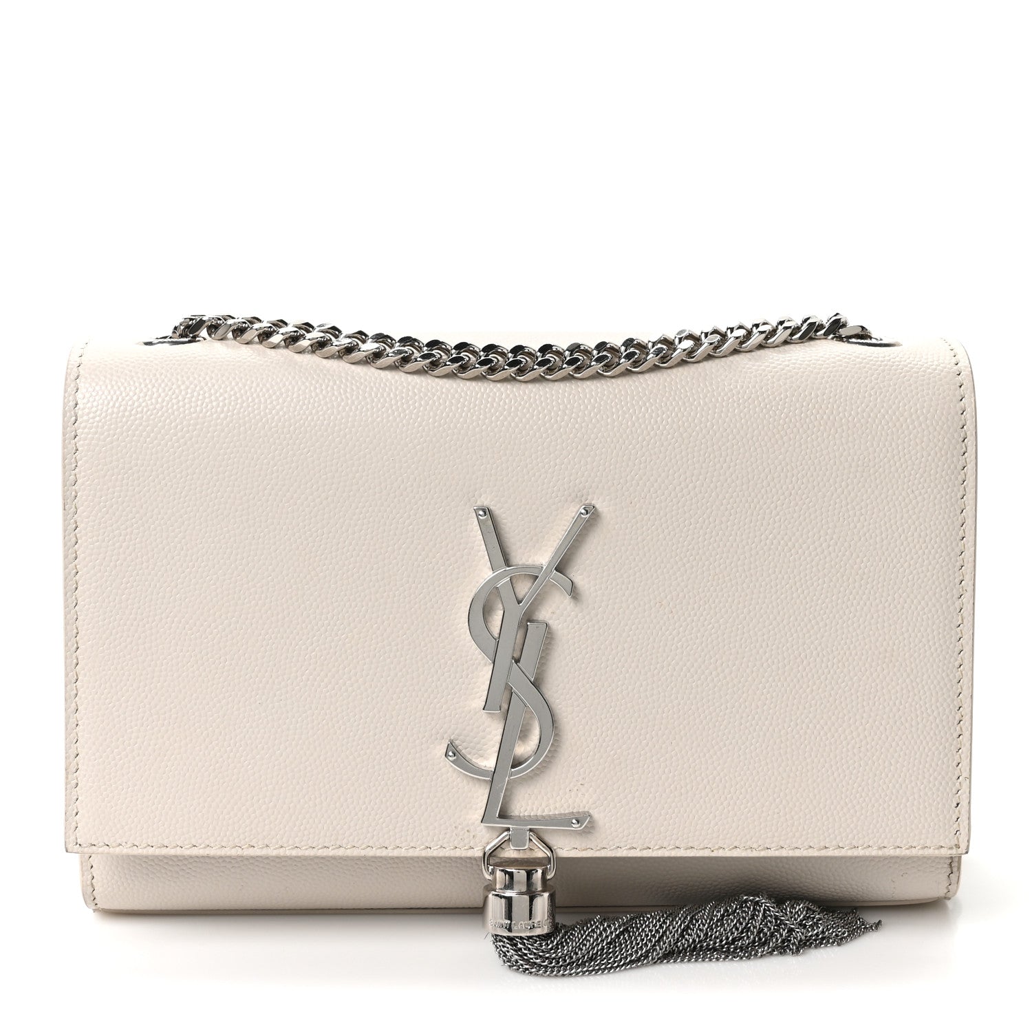 Saint Laurent Grain De Poudre Small Classic Monogram Kate Tassel Satchel Icy White 1 of 10
