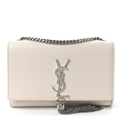 Saint Laurent Grain De Poudre Small Classic Monogram Kate Tassel Satchel Icy White 1 of 10