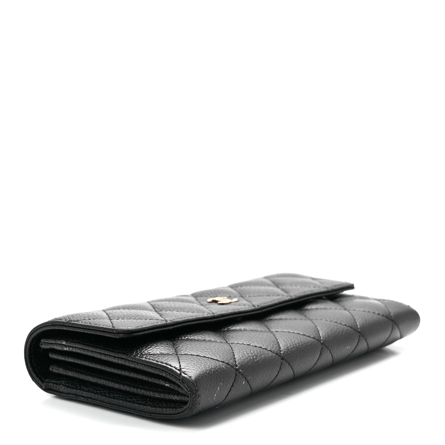 Caviar Quilted Large Gusset Flap Wallet Black