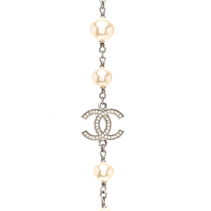 Chanel Graduated Pearl Crystal CC Long Necklace Silver 4 of 5