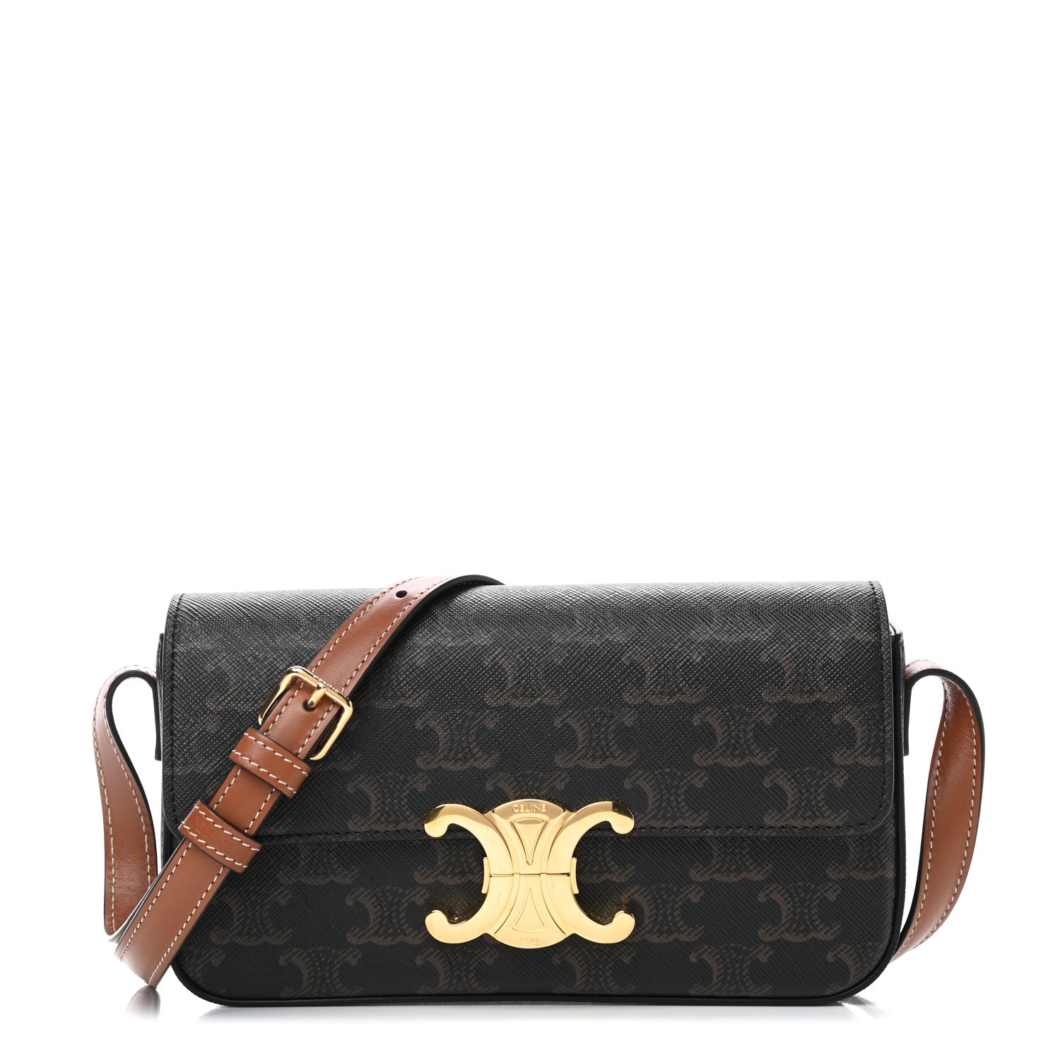 Celine Canvas Calfskin Triomphe Shoulder Bag Tan 1 of 9