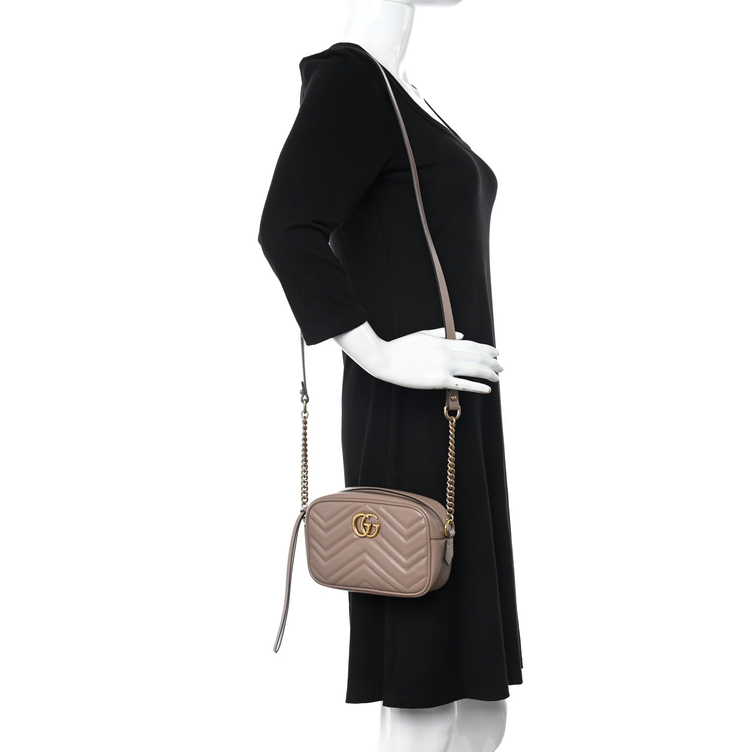 Gucci Calfskin Matelasse Mini GG Marmont Chain Shoulder Bag Porcelain Rose 2 of 11